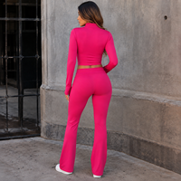 Ensemble chic rétro pour femmes, haut court ajusté et pantalon de jogging, rose, léger, bonne élasticité