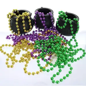 China-Werk Großhandel billige 10mm Mardi Gras-Perlen-Halsketten Großhandel Karneval Party Perlen-Halsketten