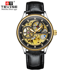 Montre automatique pour homme 820E, cuir véritable de haute qualité, mécanique, à cadran ajouré, tendance, résistante à l'eau - Product Image 1