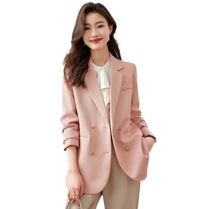 <b>Women's</b> Blazer <b>Black</b> Double Breasted <b>Suit</b> <b>Jacket</b> Solid Color Polyester Anti-Wrinkle Office Wear - Product Image 5