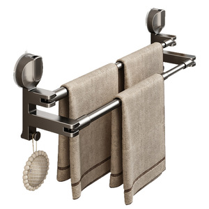 Autre porte-serviettes télescopique à 2 barres réglables, fixation par ventouse sans perçage, pour rangement de serviettes de salle de bain - Product Image 1