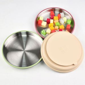 Assiette ronde pour bébé en acier inoxydable 304 antidérapante avec couvercle, sans BPA, de qualité alimentaire, vaisselle écologique pour l'alimentation - Product Image 1