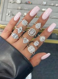 Женское обручальное кольцо из 925 стерлингового серебра с розовым сердечком и фианитом, с родиевым покрытием и огранкой, обручальные кольца - Product Image 4