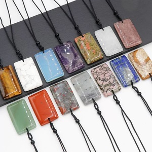 Wholesale DIY Classic Style Natural Gemstone Crystal Pendant Necklace Long Flat Design for decoration