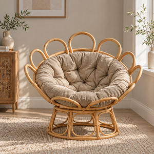 Fauteuil lounge moderne en rotin avec coussin capitonné, dossier solide, meubles de salon, style contemporain, siège d'intérieur - Product Image 1