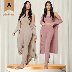 Cozy Lounge Wear Women Soft Breathable Bamboo Modal Viscose Loungewear Women Sets with Robes Knitted