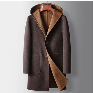 Abrigo <span class=keywords><strong>de</strong></span> lana grueso <span class=keywords><strong>de</strong></span> doble cara con capucha para hombre, cortavientos <span class=keywords><strong>de</strong></span> mezclilla antiarrugas, estilo juvenil y moderno, para otoño e invierno - Product Image 1