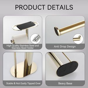 Porte-<span class=keywords><strong>rouleau</strong></span> de <span class=keywords><strong>papier</strong></span> <span class=keywords><strong>toilette</strong></span> Standi gratuit en acier inoxydable combiné avec support de rangement pour brosse de <span class=keywords><strong>toilette</strong></span> - Product Image 4