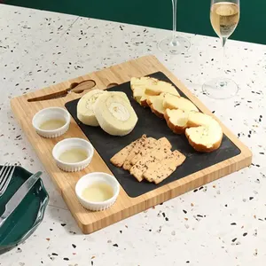 厂家供应竹制奶酪切菜板黑色石板烧烤甜点奶酪西式牛排盘上菜板