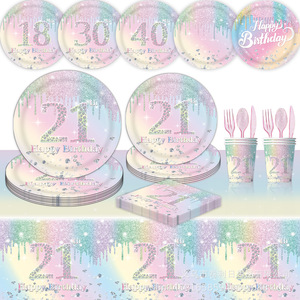Artículos para Fiesta de Cumpleaños Macaron, Platos, Vasos, Servilletas y Juego de Vajilla para Celebración de 18, 21, 30 y 40 Años - Product Image 2