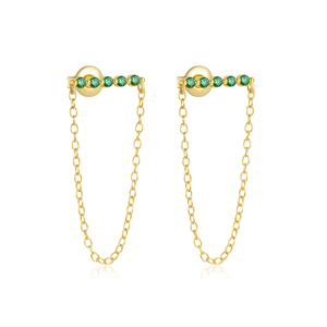 ROXI 925 Sterling Silver Single Row Green Inlaid Zircon Chain Tassel <b>Stud</b> Earrings for Women S925 - Product Image 1