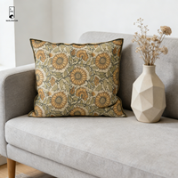 Housse de coussin en lin français motif tournesol - Housse de coussin vintage 100% lin à motifs floraux - Housse décorative rustique imprimée pour canapé