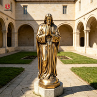 Statue de Jésus en Bronze Cœur Sacré Radiant, Taille Réelle, Bras Étendus, Bronze Poli Brillant, Décoration pour Église et Jardin