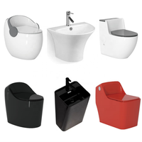Toilette suspendue au mur doré marbre oeuf noir toilette rouge lavabo évier petite salle de bain toilette cuvette