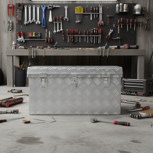 Boîte de rangement en aluminium 35,4x18,5x13,2 pouces, boîte à outils étanche, rangement de garage, fermeture à loquet rectangulaire, serrure à clé - Product Image 2