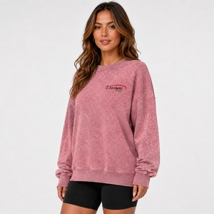 Sudadera de Mujer de Alta Calidad con Lavado Ácido, Forro Polar de Algodón, Puños Acanalados, Hombros Caídos, Estilo Urbano, Sudadera de Moda para Mujer con Lavado Ácido - Product Image 3