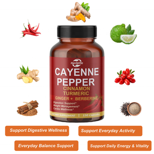Complexe de piment de Cayenne à marque privée avec cannelle, curcuma, gingembre et berbérine, 150 capsules, soutient le métabolisme et la santé - Product Image 3
