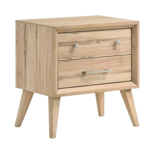 Comodino in Stile Classico con 2 Cassetti, Finitura in Rovere Naturale, Arredamento Camera da Letto in Legno, Design Moderno Mid-Century - Product Image 3