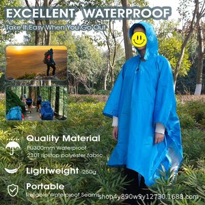 Poncho Impermeable Woqi Azul Cielo, Ligero, para Senderismo y Camping, Unisex, para una Persona, Equipo para Exteriores - Product Image 3