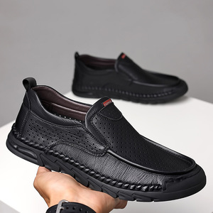 รองเท้าหนังผู้ชายแบบสวม ระบายอากาศได้ดี ดีไซน์โปร่ง สำหรับขับรถ รองเท้าผู้ใหญ่ สีดำและสีเหลือง - Product Image 4