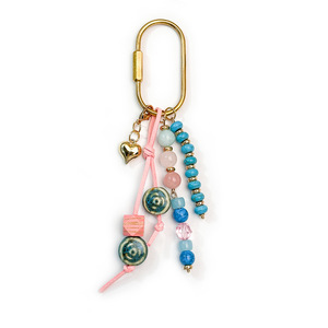 Vintage Natural Stone Beaded Keychain Boho Handmade Bag Charm Pendant Heart Star Metal Key Holder For Phone chain - Product Image 4