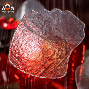 Grand lustre en verre artistique rouge avec abat-jour en acier inoxydable |   Éclairage décoratif personnalisé à LED pour hôtel/villa, garantie 5 ans - Product Image 5