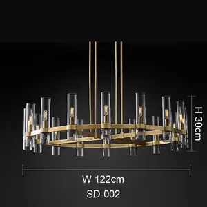 American modern villa living room LED K9 crystal luxury pendant lighting lampadario in ottone antico