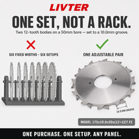 LIVTER Lame de scie à rainurer diamantée réglable et personnalisable toutes tailles 175x10.0x50 (12+12)T FZ pour le travail du bois