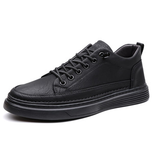 Men's Genuine Cow Leather Round Toe Walking <b>Shoes</b> Black <b>Soft</b> Rubber Sole Casual Flat Style - Product Image 5
