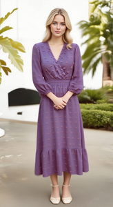 Nuovo abito da donna a maniche lunghe con scollo a V a <span class=keywords><strong>pois</strong></span> a vita alta lunga lunghezza media autunno moda da negozio <span class=keywords><strong>Online</strong></span> asiatico - Product Image 4