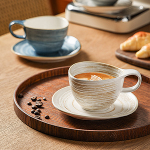 Wholesale Irregular Coffee <b>Cup</b> and Saucer Vintage Latte <b>Cup</b> Ceramic Tea <b>Cup</b> <b>Set</b> - Product Image 2