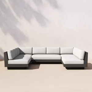 花园户外家具新设计玛雅铝制U形沙发，带方形边桌
