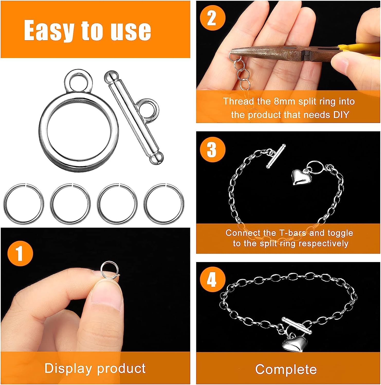 Jewelry Making Kit with Stainless Steel Toggle Clasp Beads Connect Bracelets & Necklaces-Findings & Components