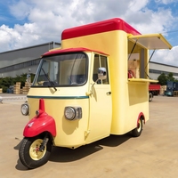Camión de Comida Moto Piaggio Ape, Cafetería Móvil, Carrito de Hot Dogs/Helados, Remolque de Comida con Cocina Completa