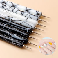 Pinceau à ongles en gel acrylique français YIHUALE 2 voies noir/blanc marbré avec outil de pointillage pour la manucure professionnelle et la création d'art sur les ongles