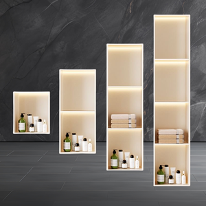 Niches de douche de salle de bains sans <span class=keywords><strong>carrelage</strong></span> personnalisées DIY Design décoratif moderne fixées au mur avec lumière LED en acier inoxydable - Product Image 3