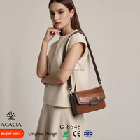 Nouveau sac bandoulière vintage pour femme en acacia, avec panneau en poils de cheval gaufré crocodile et fermeture à rabat, fourni par l'usine Acacia