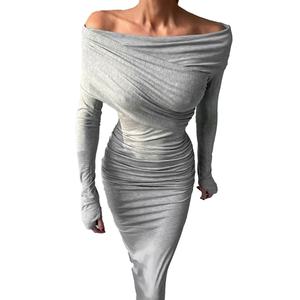 Robes longues personnalisées OEM de haute qualité, nouvelle collection automne-hiver, design élégant, col ras du cou, coupe ajustée, style unique, sexy et simple - Product Image 1