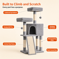 Arbre à chat multi-niveaux en bois pour la vente en gros avec poteaux à gratter en sisal, condo en peluche arqué et perchoir supérieur, emballé en carton