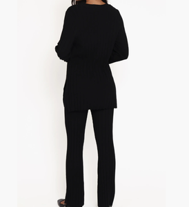 Set Pigiama Primaverile e Autunnale con Vita Elastica, Maniche Lunghe, Due Pezzi, <span class=keywords><strong>Abbigliamento</strong></span> da Casa, Comodo Completo da Notte per Donne, Tessuto a Coste - Product Image 3