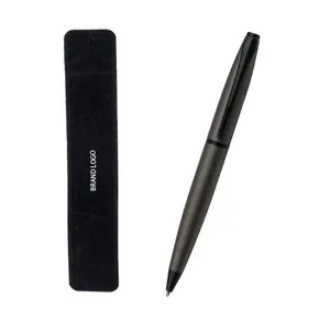 Cheap price school office stationery metal pen with pouch printed logo promotional grey matte pen with custom logo