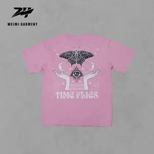 Heavyweight T-Shirt Pink Customized Printing Butterfly Demon One Eye Loose Tshirt