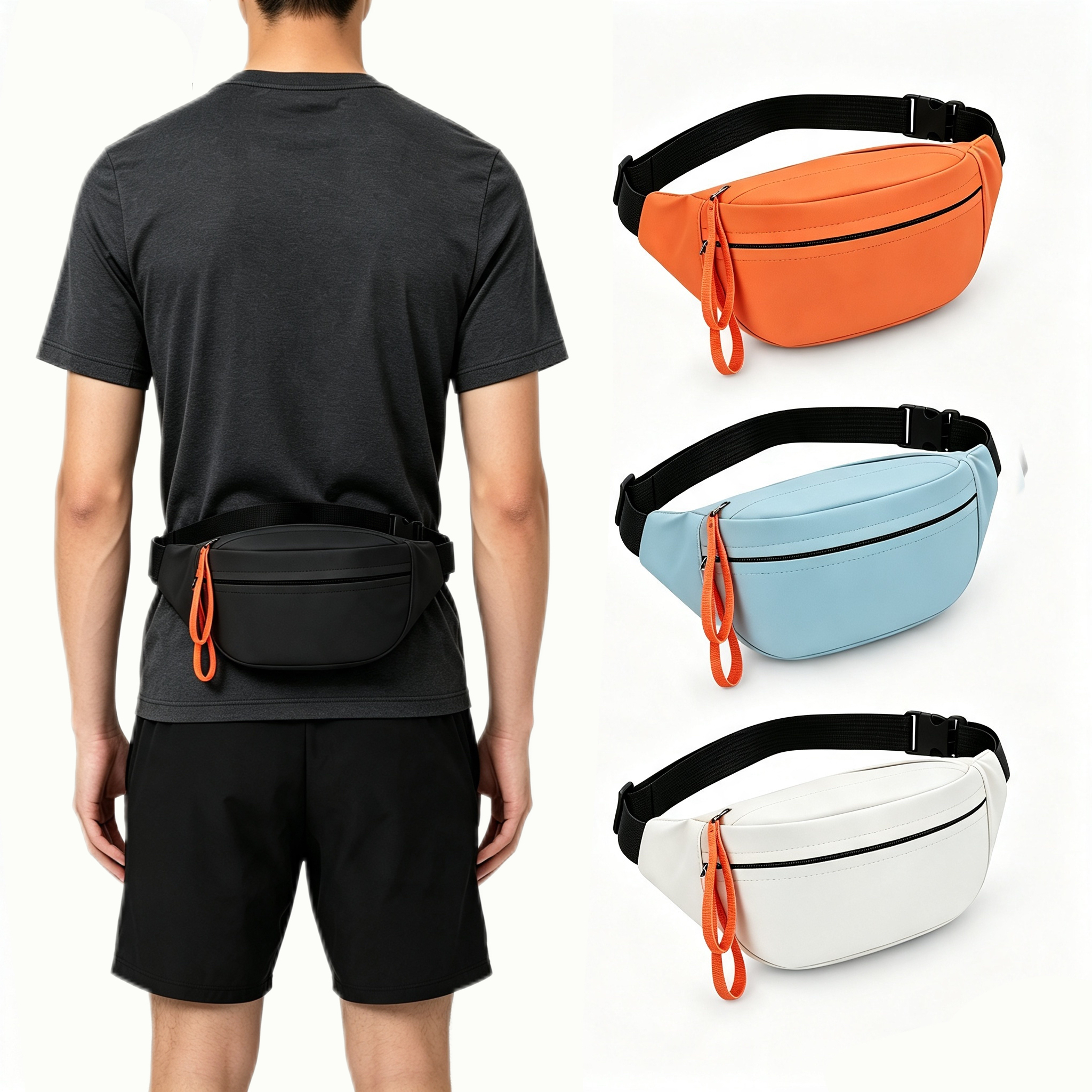 Lightweight Nylon Fanny Pack Waterproof Multi Zipper Waist