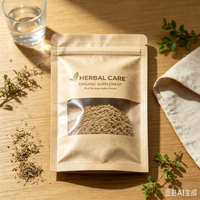 Sachet plat à trois soudures avec fenêtre, en papier kraft biodégradable PLA, qualité alimentaire, 100 % compostable, refermable, pour suppléments, vente en gros OEM