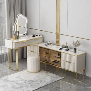 Modern altın bacaklar dresser ayna ve çekmeceler ile masa lambası lüks makyaj masası yatak odası mobilyası mermer soyunma tablo