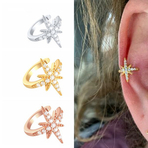 Orecchino a clip a stella a otto punte da donna, senza piercing, stile coreano, dolce e cool, per cartilagine, gioielli alla moda - Product Image 1