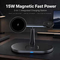 Stasiun Pengisian Daya Nirkabel Magnetik Cepat 3-in-1 dengan Indikator LED 15W QC3.0/PD untuk Ponsel, Jam Tangan Pintar & Earphone