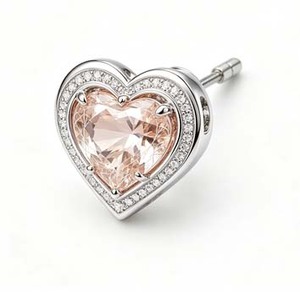 Heart Shape Morganite <b>Stud</b> <b>Earrings</b> 925 <b>Silver</b> Bezel Setting Romantic Women's Jewelry Engagement Gift - Product Image 1