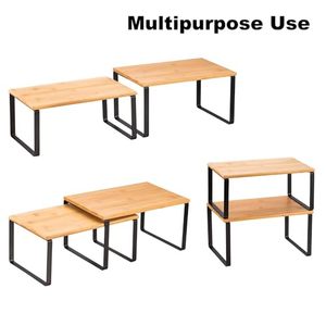 Ensemble de 4 étagères de rangement pour armoire <span class=keywords><strong>en</strong></span> bois naturel, écologiques et de qualité alimentaire, <span class=keywords><strong>en</strong></span> bambou naturel pour comptoir de cuisine - Product Image 5