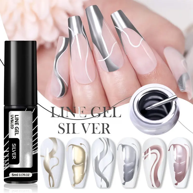 Novo 5ml Alta Qualidade Nail Gel Polish Colorido Desenho Adesivo Gold Silver Rose Gold Nail Adhesive Metal Liner Gel Polish